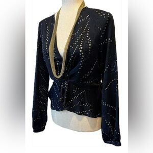 BCBGeneration Sz Sm Starry navy blue blouse with peplum hem